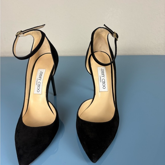Jimmy Choo Black Suede Lucy Ankle Strap Pointed Pump - Picture 2 of 8